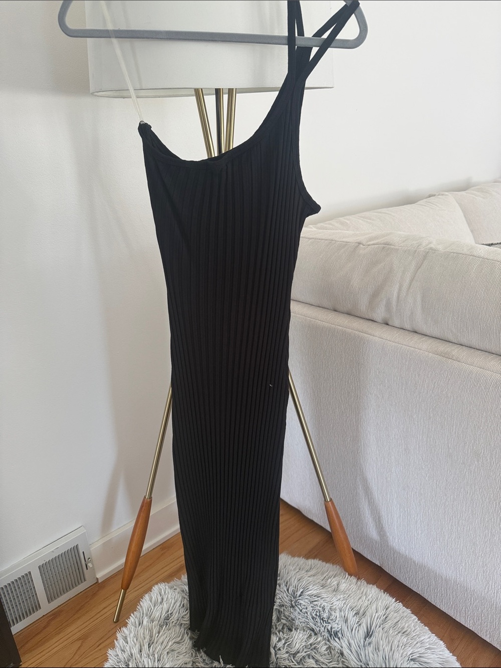 Simon Miller Black Ribbed One-Shoulder Maxi